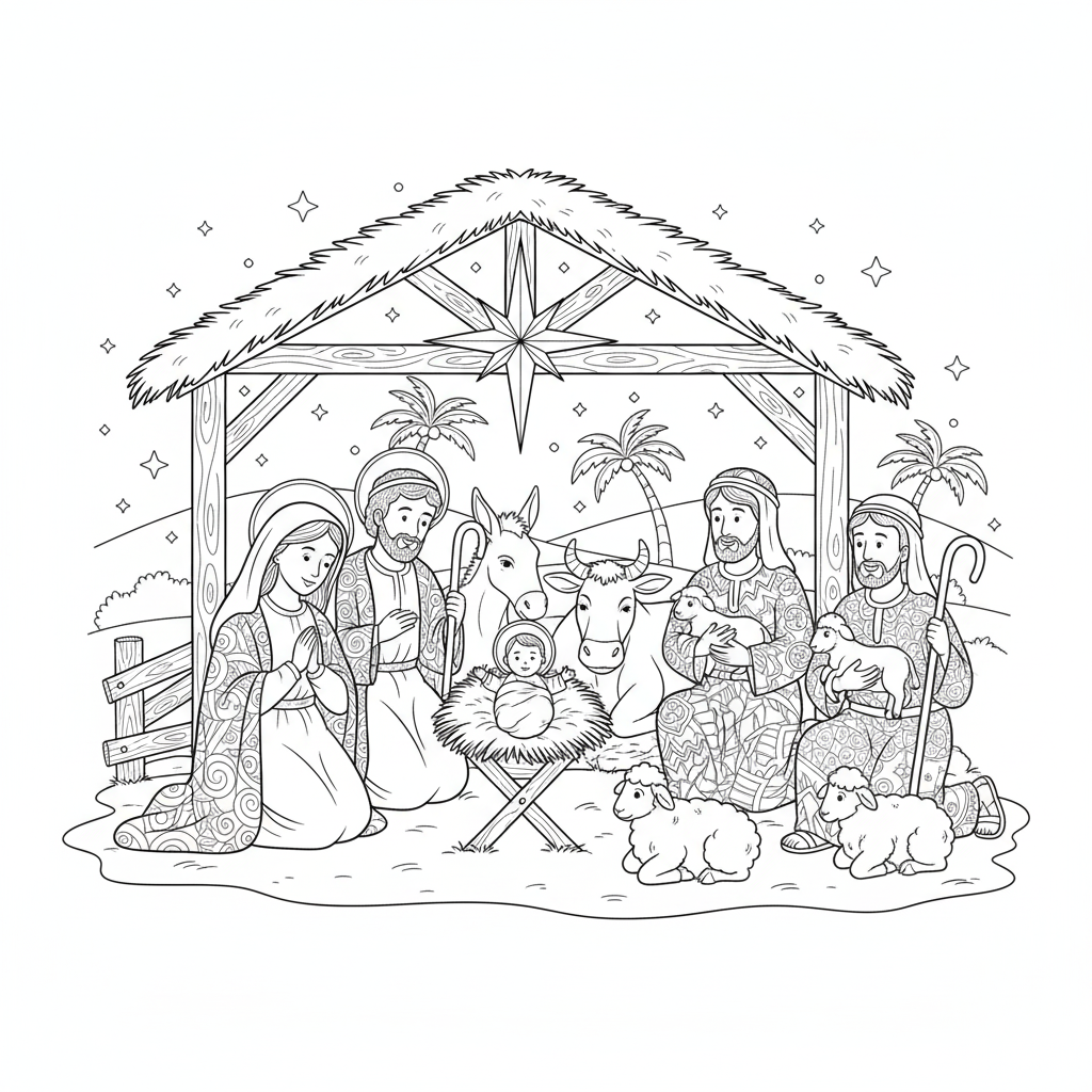 Imágenes Gratis de Nacimientos de Navidad para colorear