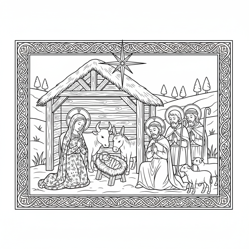 Imágenes Gratis de Nacimientos de Navidad para colorear