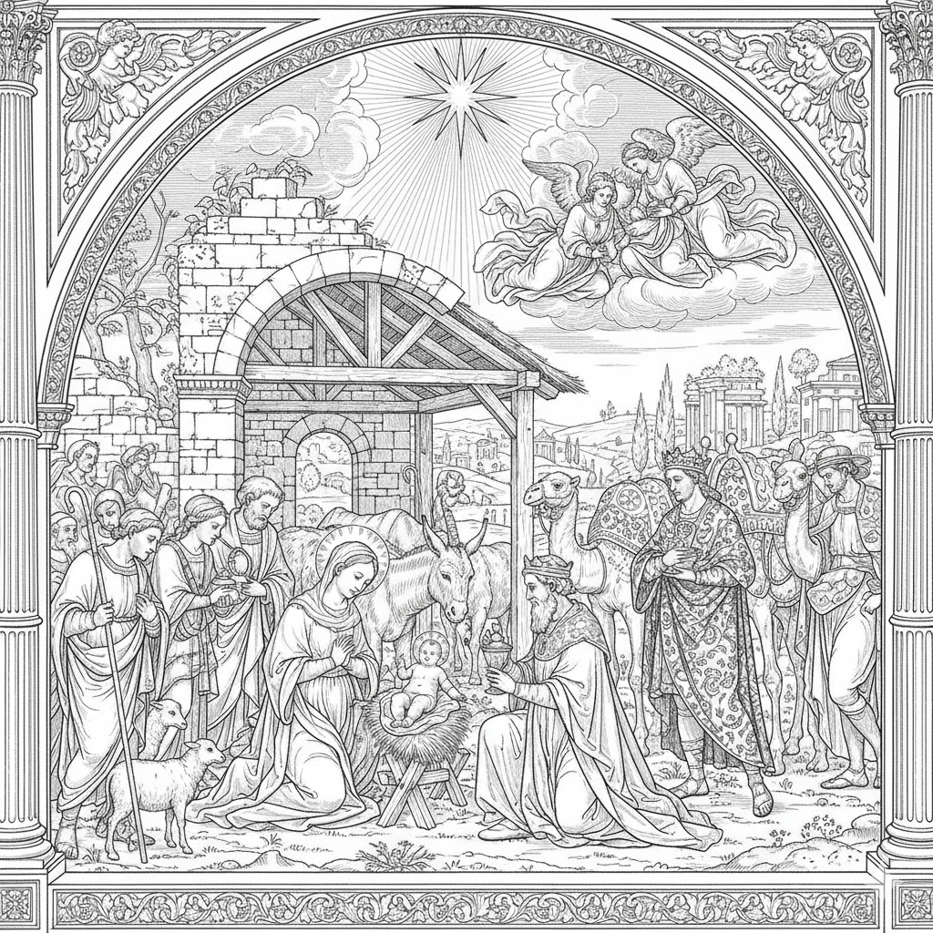 Imágenes Gratis de Nacimientos de Navidad para colorear
