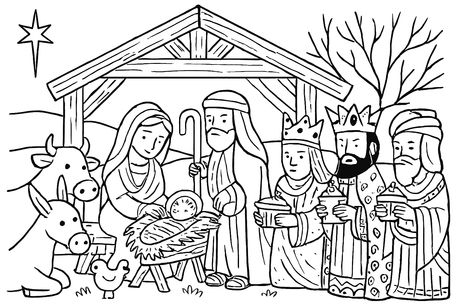 Imágenes Gratis de Nacimientos de Navidad para colorear